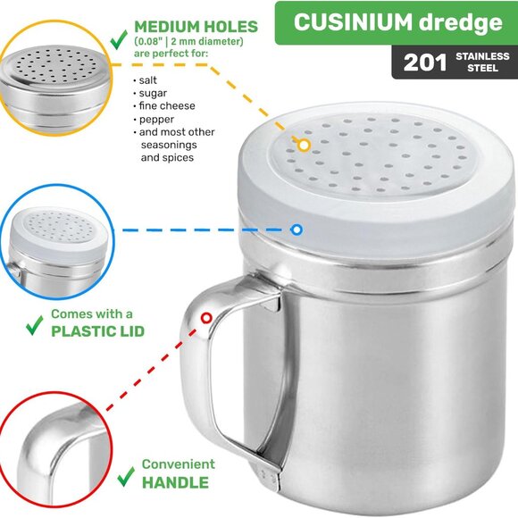 Metal Salt Pepper Dredge Shakers - With Handle - Seasonings Spice Shakers With H - Picture 3 of 5